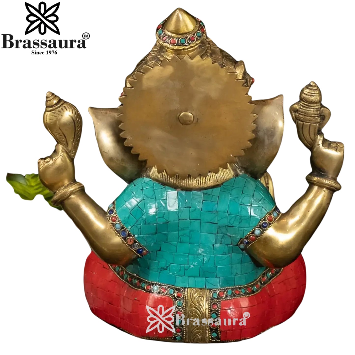 Brass Gem Stone Work Ganesha Statue Weight 9.1 Kg And Height 12 Inch