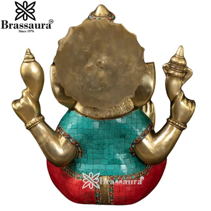 Brass Gem Stone Work Ganesha Statue Weight 13.8 Kg And Height 15.5 Inch