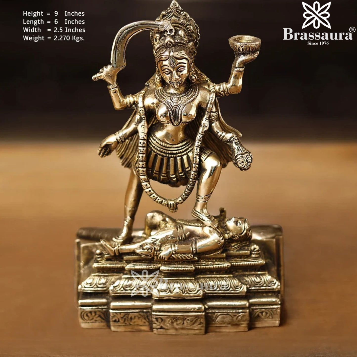 Brassaura™ Brass Kali Maa Murti – Height 9 Inches & Weight 2.27 Kgs | Spiritual Hindu Idol