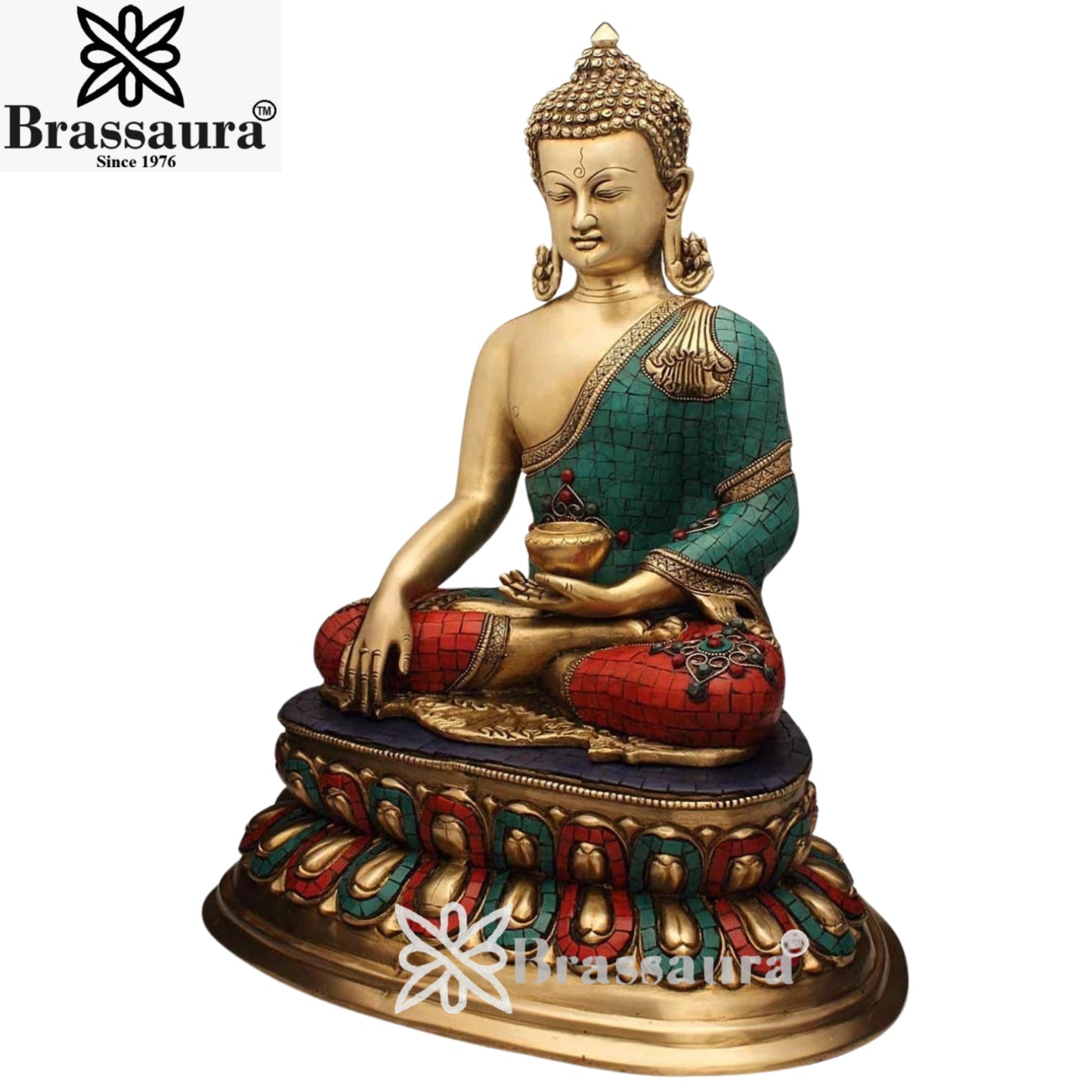 Brass Classic Gem Stone Work Buddha Weight 18 Kg & Height 22 Inch