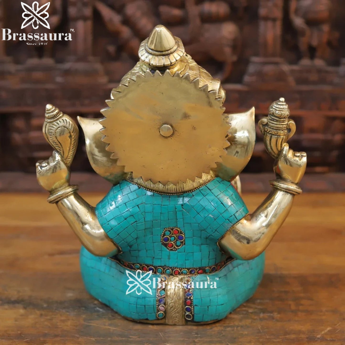Brass Gem Stone Work Ganesha Weight 9.12 Kg & Height 12 Inch