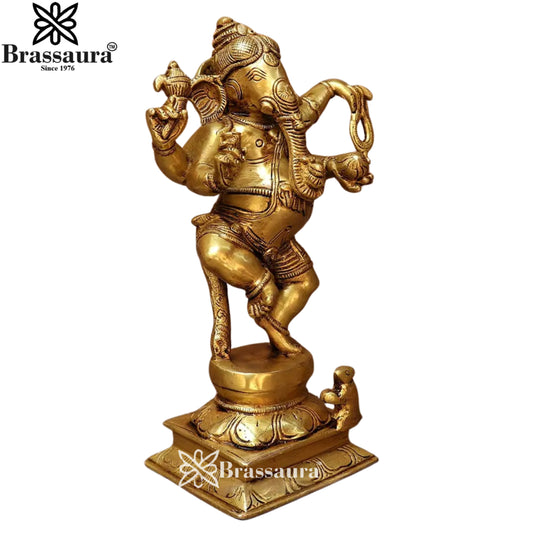 Brassaura® Dancing Lord Ganesha Brass Statue | Pure Brass | Height 8.5 Inches