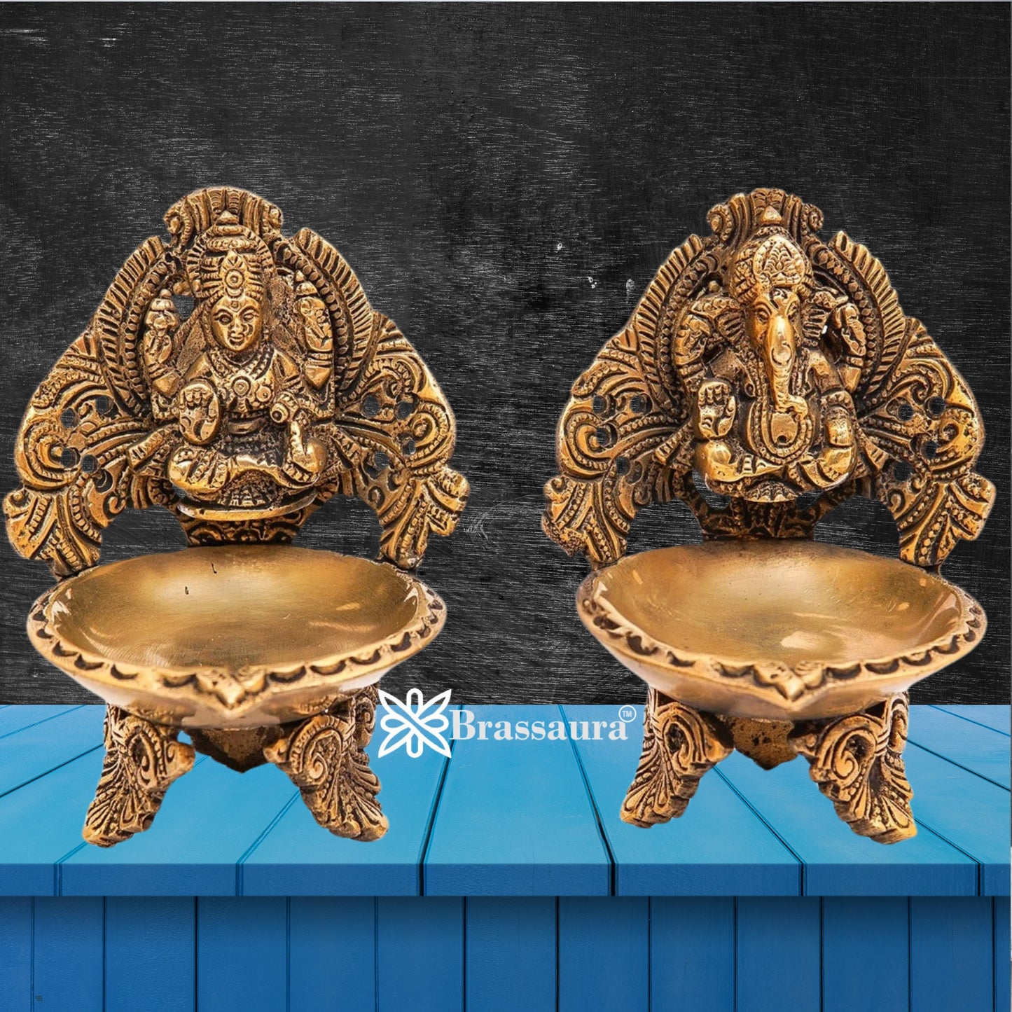 Brass Antique Lakshmi Ganesh Weight 1.4 Kg & Height 5 Inch