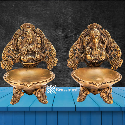 Brass Antique Lakshmi Ganesh Weight 1.4 Kg & Height 5 Inch