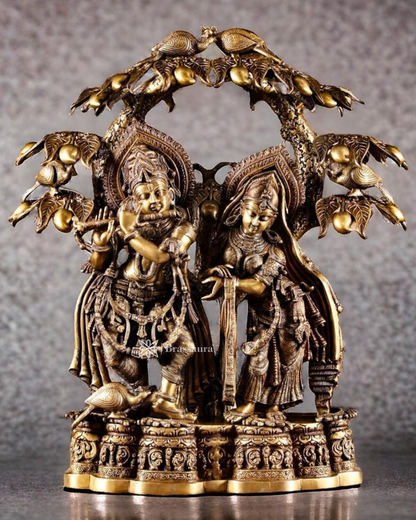 Brassaura™ Large Pure Brass Radha Krishna Under Tree Sculpture – Height 30 Inches & Weight 55.2 Kgs | Spiritual Art Idol