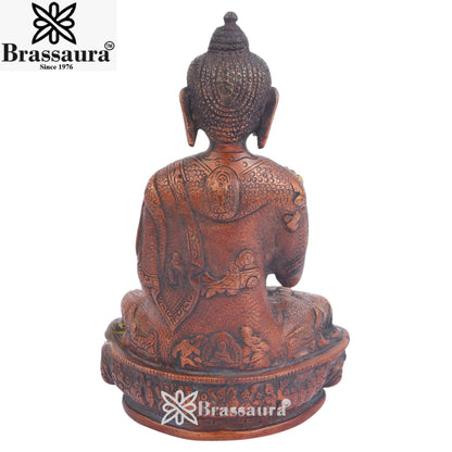 Brass Blessing Buddha Multicolored With Base Weight 1.8 Kg & Height 8 Inch