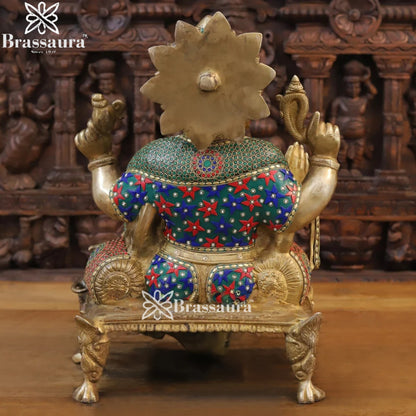 Brass Gem Stone Work Ganesha Weight 22 Kg & Height 20 Inch