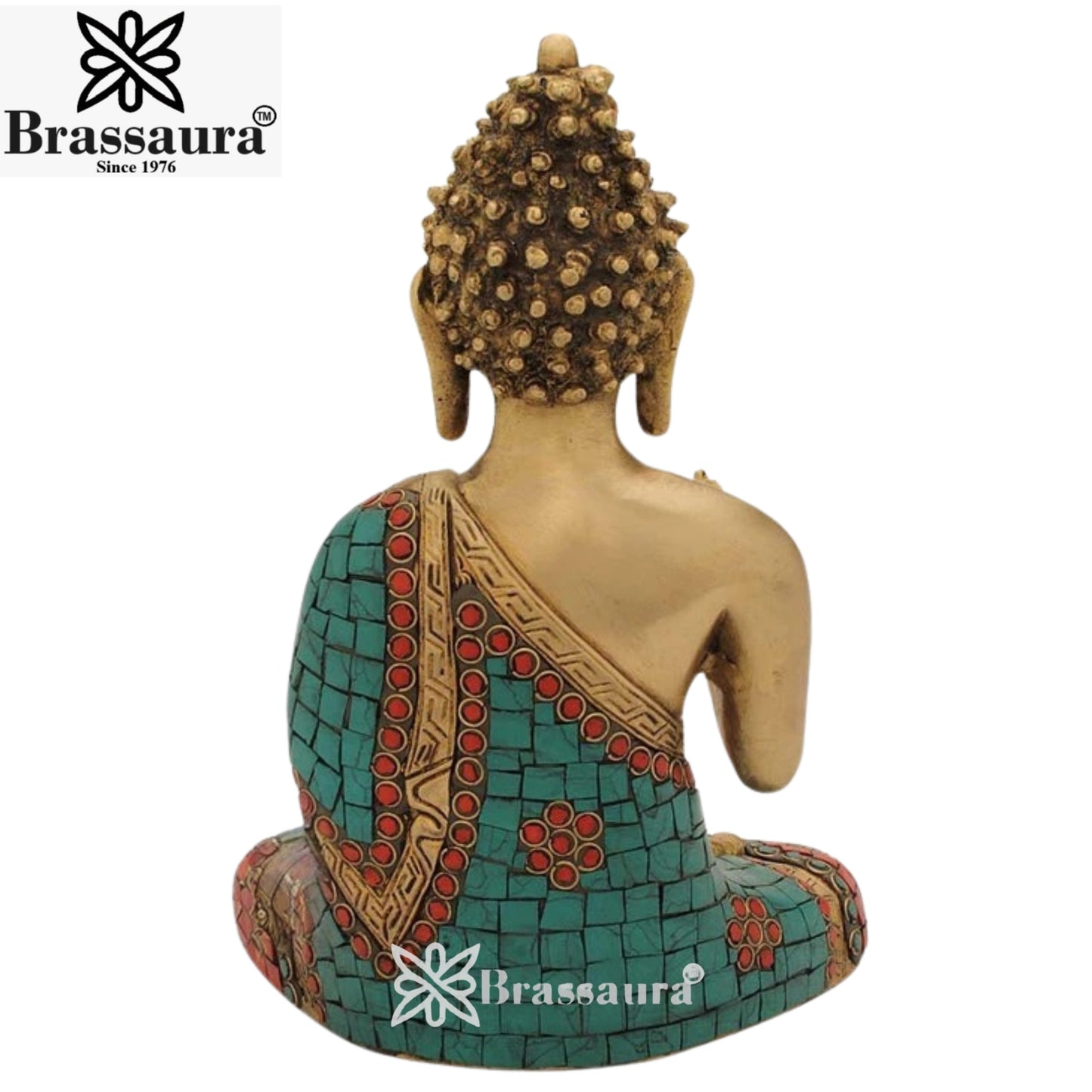 Brass Blessing Gem Stone Work Buddha Weight 2.7 kg & Height 10 Inch