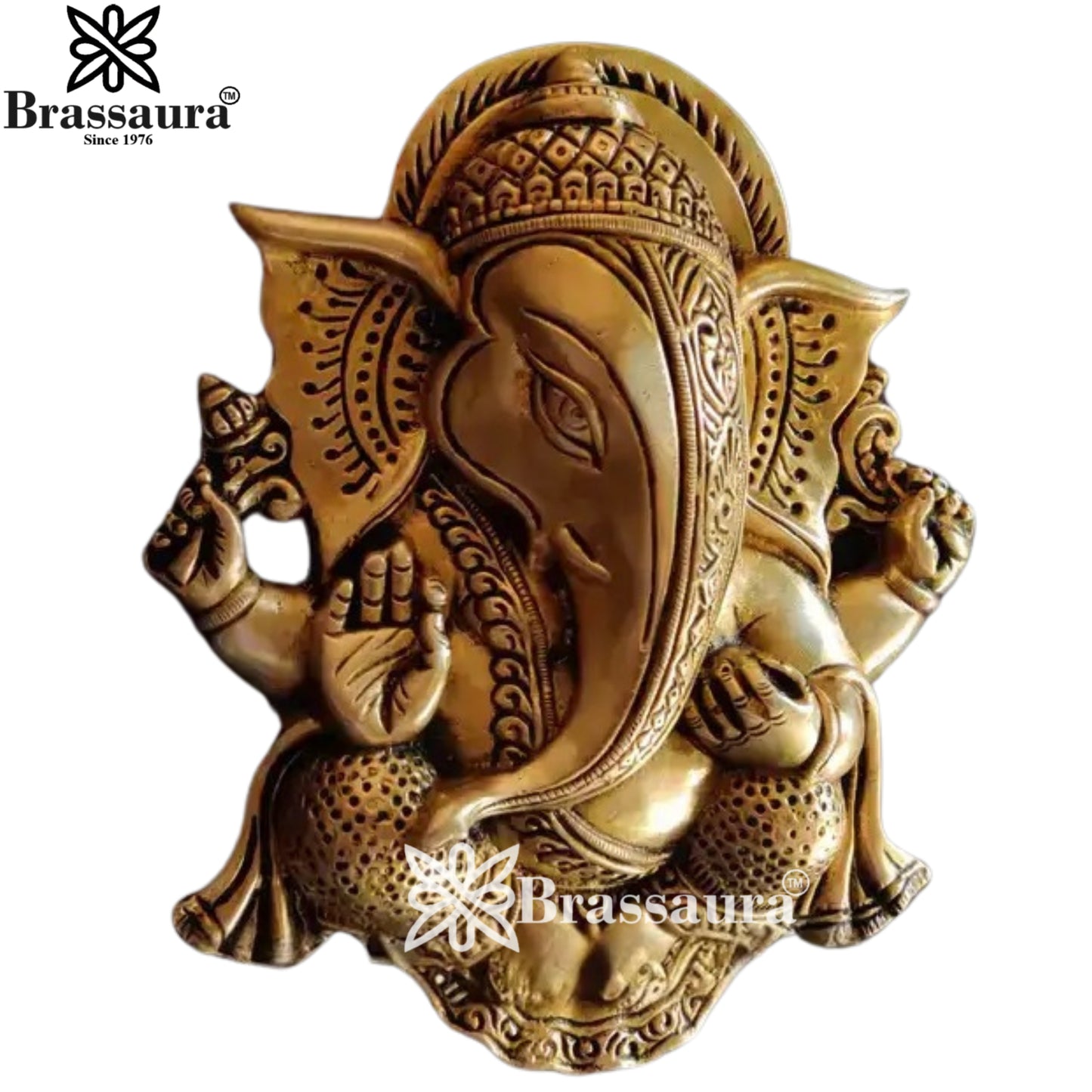 Brass Ganesha Plate Statue Weight 1.25 Kg And Height 9 Inch