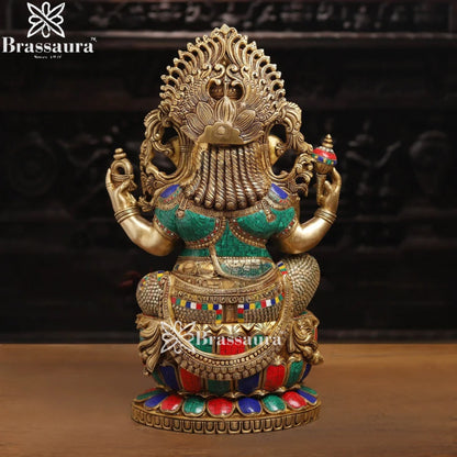 Brass Gem Stone Work Lotus Ganesha Weight 35 Kg & Height 26 Inch