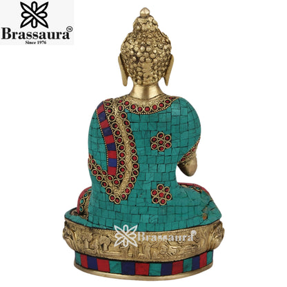 Brass Gem Stone Work Blessing Buddha Weight 3.2 kg & Height 10.5 Inch