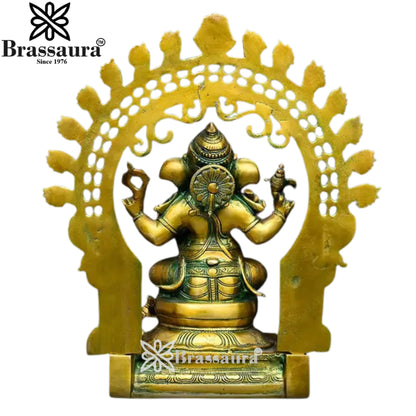 Brass Ring Ganesha Statue Weight 7.89 Kg And Height 15.2 Inch