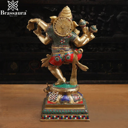 Brass Gem Stone Work Dancing Ganesha Weight 22.9 Kg & Height 24 Inch