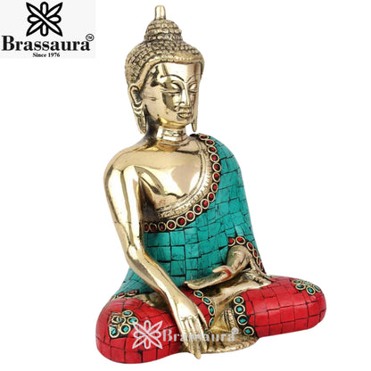 Brass Bhumisprasa Gem Stone Work Buddha Weight 2 Kg & Height 8 Inch