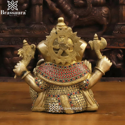 Brass Gem Stone Work Ganesha Weight 9 Kg & Height 12 Inch