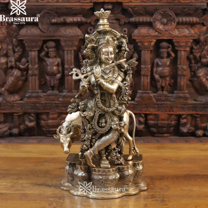 Brass Cow Krishna Murti Weight 16.46 Kg And Height 22.5 Inch