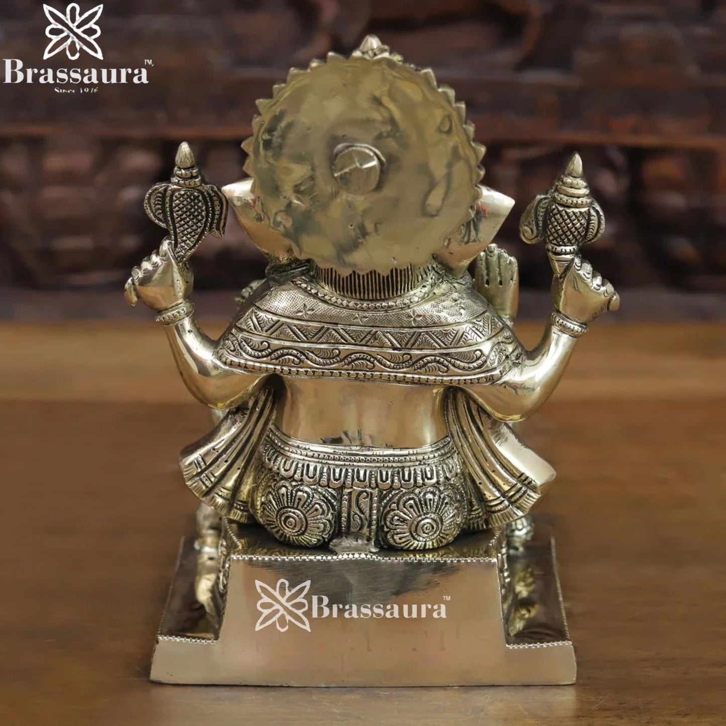 Brass Silver Patina Ganesha Weight 6.64 Kg & Height 10 Inch