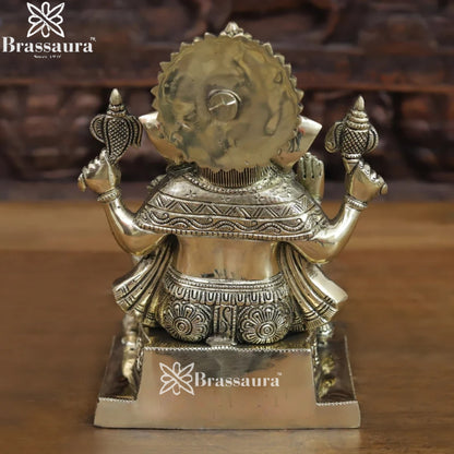 Brass Silver Patina Ganesha Weight 6.64 Kg & Height 10 Inch