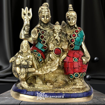 Brass Gem Stone Work Shiv Family  Weight 1.1 Kg & Height 5 Inch