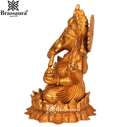 Brass Lotus Ganesha Statue Weight 4.6 Kg & Height 9.5 Inch