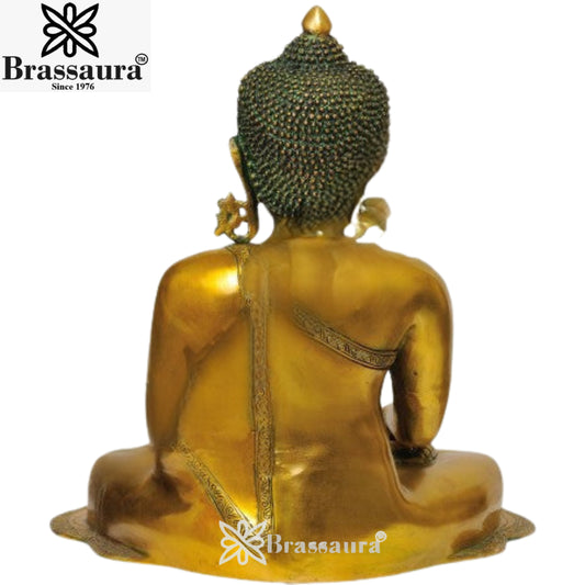 Brassaura® Buddha Sitting in Meditation Idol with Antique Finish | Pure Superfine Brass Handcrafted Murti | Brass Statue for Home Temple, Pooja Room | Height 17.5 Inches | Weight 17 Kgs