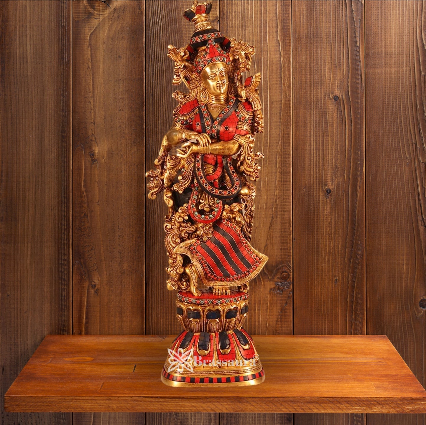 Brass Gem Stone Work Murli Dhari Krishna Murti Weight 16 Kg And Height 30 Inch