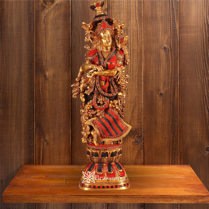 Brass Gem Stone Work Murli Dhari Krishna Murti Weight 16 Kg And Height 30 Inch