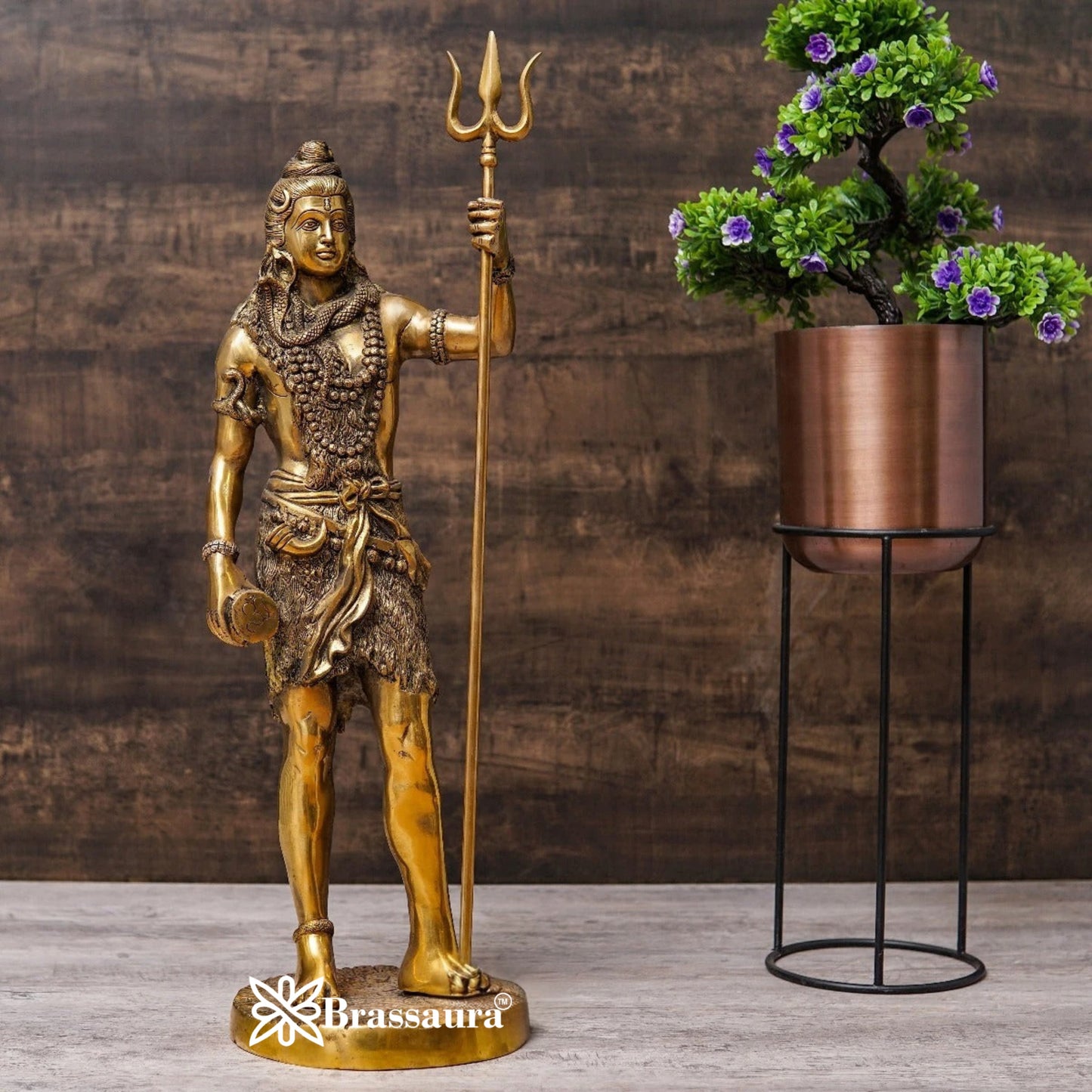 Brassaura™ Premium Brass Shiva Idol – Height 26 Inches & Weight 11 Kgs | Traditional Temple Statue