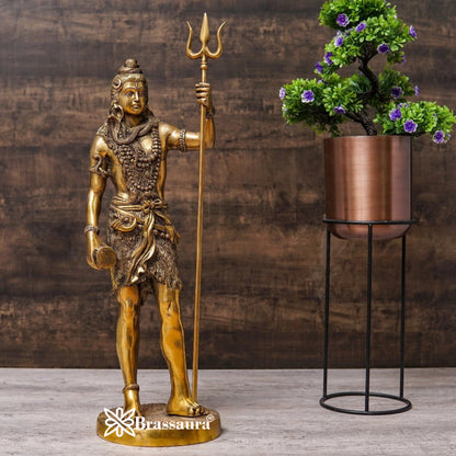 Brassaura™ Premium Brass Shiva Idol – Height 26 Inches & Weight 11 Kgs | Traditional Temple Statue