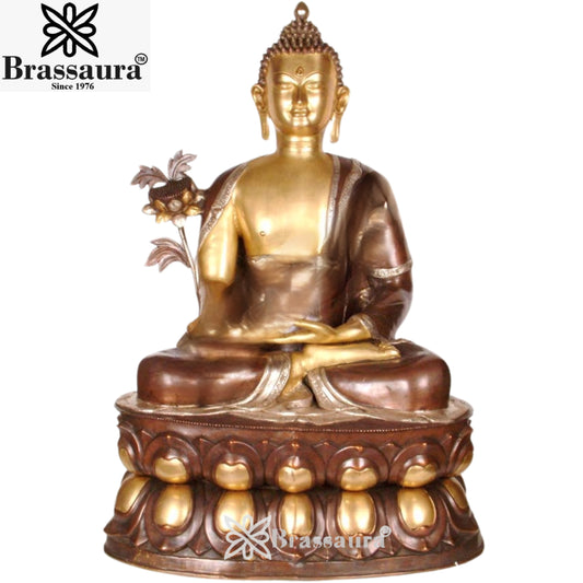 Brassaura® Buddha Bhumisparsha Mudra Sitting Idol with Vintage Finish | Pure Superfine Brass Handcrafted Murti | Brass Statue for Home Temple, Pooja Room | Height 38.4 Inches | Weight 49 Kgs