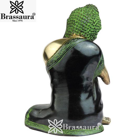 Brassaura® Vintage Buddha Idol for Home & Décor | Pure Superfine Brass Handcrafted Murti, Brass Statue for Home Temple, Pooja Room | Height 9 Inches | Weight 4 Kg