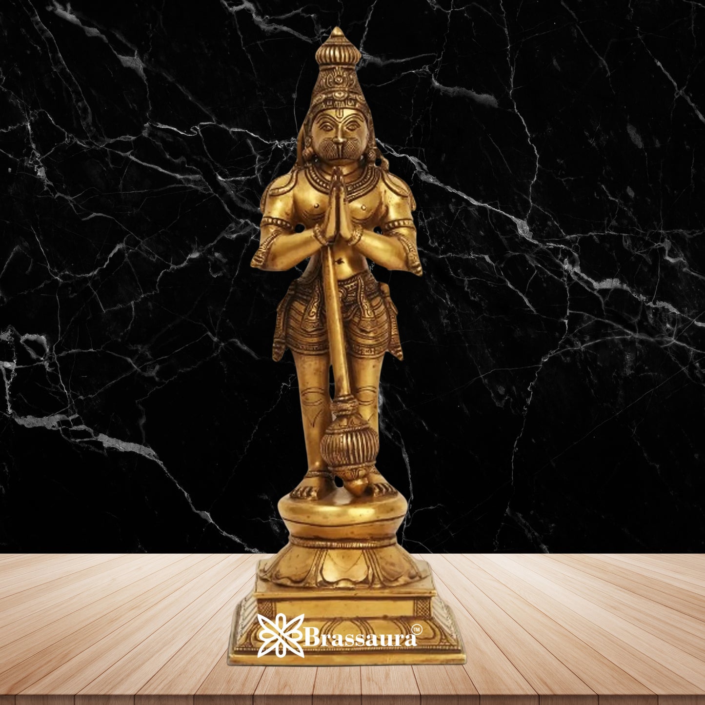 Brassaura™ Brass Standing Hanuman Statue with Fine Craft – Height 16 Inches & Weight 4.38 Kgs