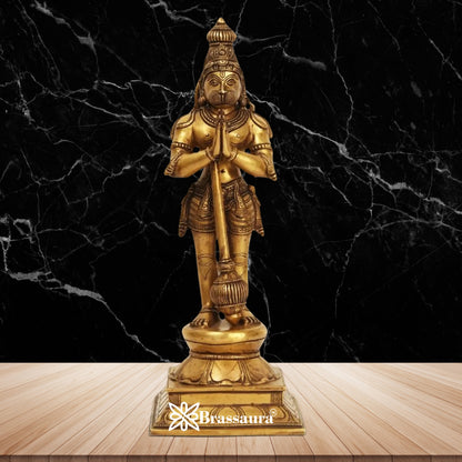 Brassaura™ Brass Standing Hanuman Statue with Fine Craft – Height 16 Inches & Weight 4.38 Kgs