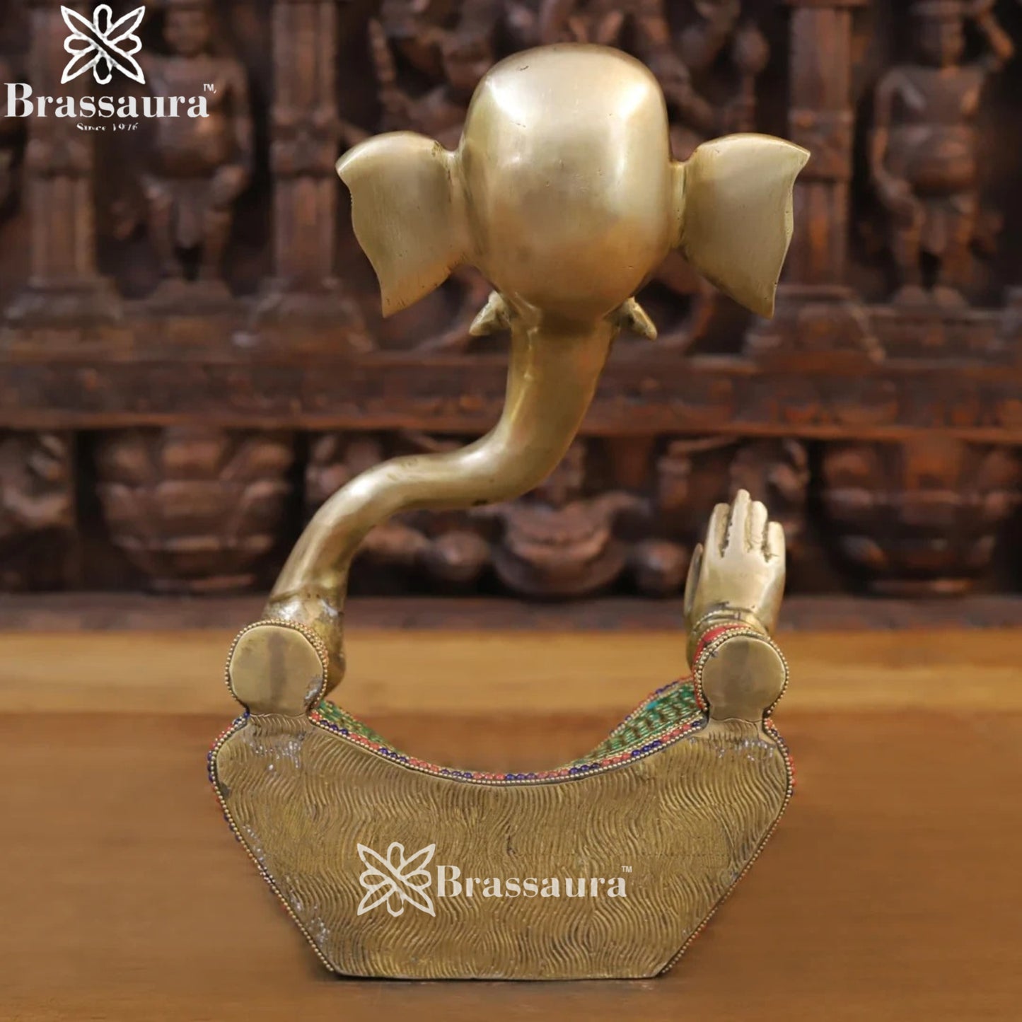 Brass Gem Stone Work Modern Ganesha Weight 6.6 Kg & Height 14.5 Inch