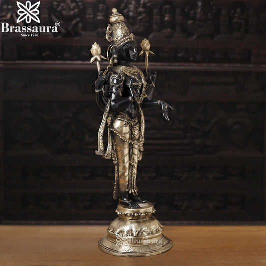 Brassaura™ Elegant Brass Laxmi Murti – Height 39 Inches & Weight 31.48 Kgs | Temple & Home Décor