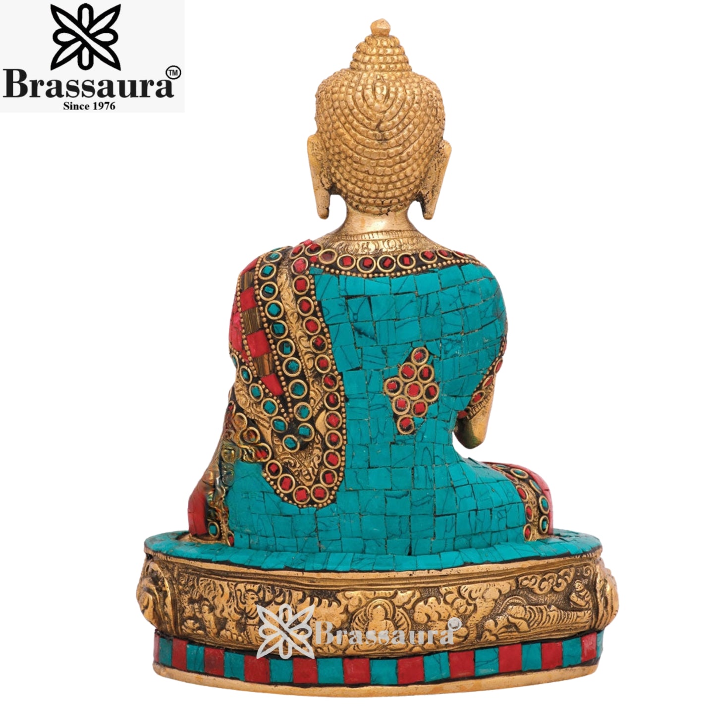 Brass Blessing Gem Stone Work Buddha Weight 3 kg & Height 9 Inch