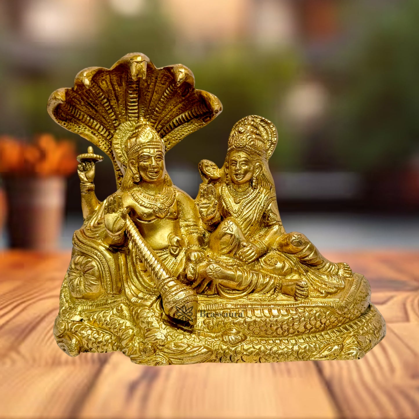 Brass Vishnu Laxmi Murti for Home and Decor Show Piece for Living Room Height 18 cm Weight 2.1 Kg