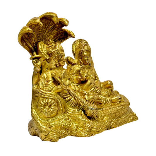 Brassaura™ Brass Vishnu Laxmi – Height 7.2 Inches & Weight 2.1 Kgs | Majestic Brass Idol for Temple & Spiritual Décor
