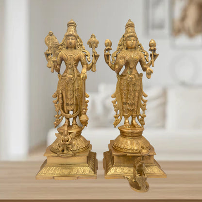 Brass Golden Vishnu Laxmi Murti for Religious and Spirituality Home Decor and Gift Weight 9.5 Kg Height 40 cm