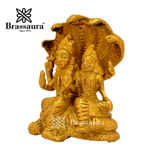 Brassaura® Brass Vishnu Laxmi – Height 4.4 Inches | Exquisite Depiction of Lord Vishnu and Goddess Lakshmi