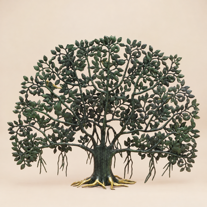 Brassaura® Tree of Life Sculpture with Golden Birds and Black & Golden Finish | Pure Superfine Brass Handcrafted Murti | Brass Statue for Home Temple, Pooja Room | Height 26.5 Inches | Weight 14.84 Kgs