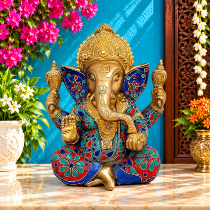 ब्रासोरा® वृंदावन वेणुगोपाल कृष्ण पीतल की प्रतिमा मोर के साथ | एंटीक नीला और सुनहरा रंग | ऊँचाई 20 इंच