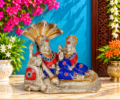 ब्रासोरा® वृंदावन वेणुगोपाल कृष्ण पीतल की प्रतिमा मोर के साथ | एंटीक नीला और सुनहरा रंग | ऊँचाई 20 इंच