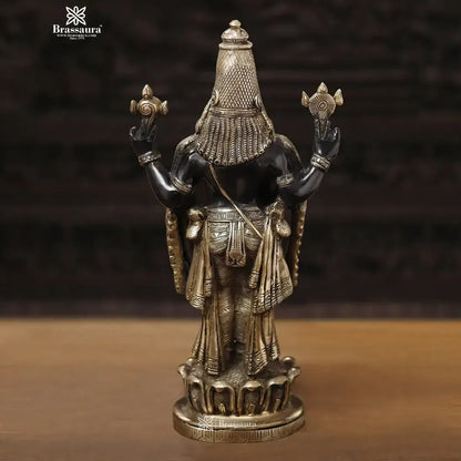Brass Balaji Standing on Lotus Base, Fine Craftsmanship, Black & Gold Finish 15.5"  Weight 5.84 kg