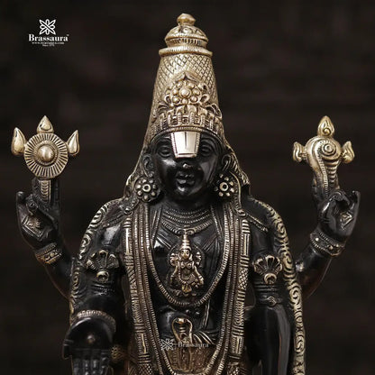Brass Balaji Standing on Lotus Base, Fine Craftsmanship, Black & Gold Finish 15.5"  Weight 5.84 kg