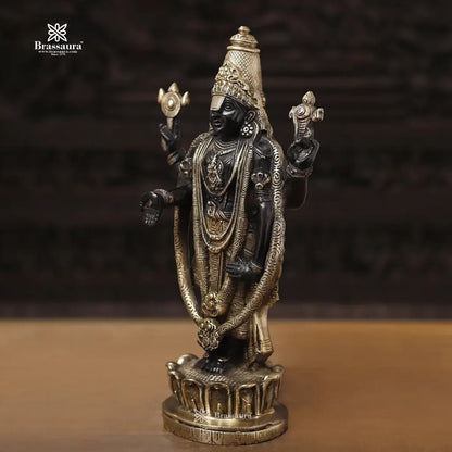 Brass Balaji Standing on Lotus Base, Fine Craftsmanship, Black & Gold Finish 15.5"  Weight 5.84 kg