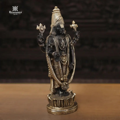 Brass Balaji Standing on Lotus Base, Fine Craftsmanship, Black & Gold Finish 15.5"  Weight 5.84 kg