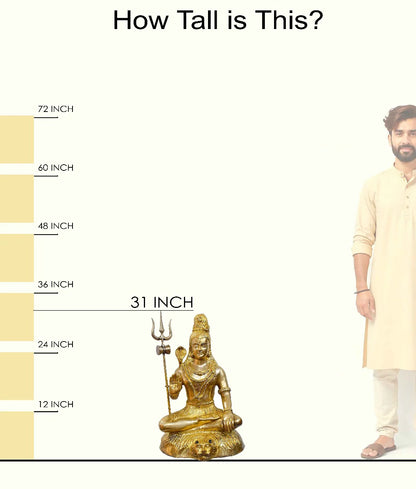 Brassaura® Brass Lord Shiva Seated Idol with Trishul | Height 31 Inches