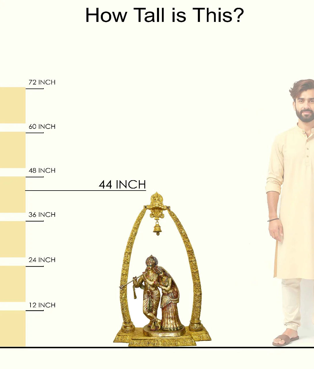 Brassaura® Brass Shri Radha-Krishna Murti with Prem Mandap & Ghanti Shringar | Height 44 Inches