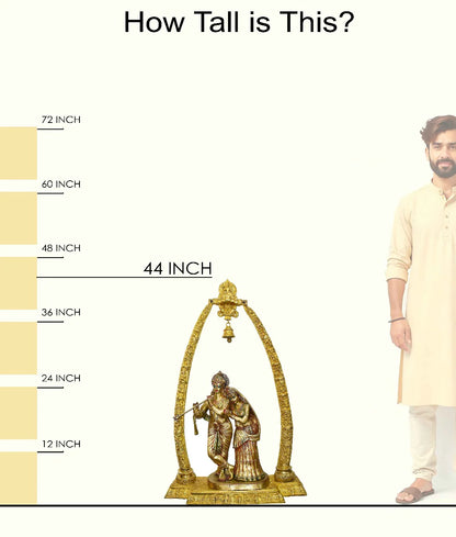Brassaura® Brass Shri Radha-Krishna Murti with Prem Mandap & Ghanti Shringar | Height 44 Inches